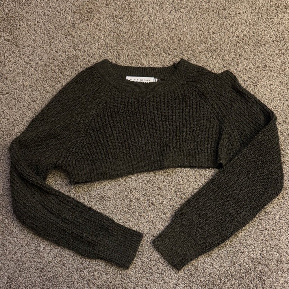 Nectar Green Cropped Crew Neck Sweater